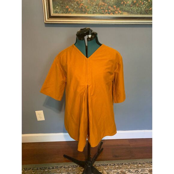 COS Burnt Orange Pleated Short Sleeve Lagenlook Blouse, NWOT, size S - Picture 2 of 7